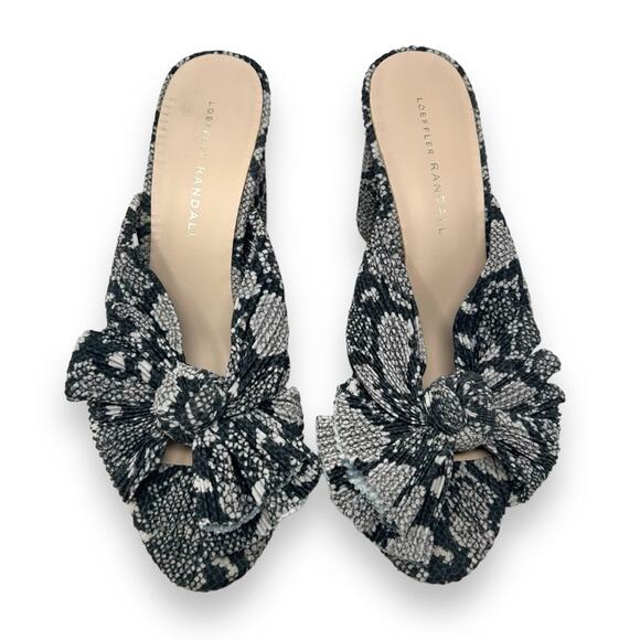 Loeffler Randall Penny Pleated Knot Mule Slip On Sandal Snake Black 8 Women’s - Picture 2 of 11